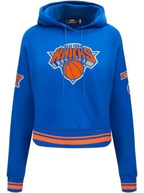 Royal/Orange Medium Cropped Pullover Hoodie - Brushed Back French Terry, NBA